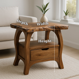Handcrafted Solid Wood End Table with Drawer – Live Edge Organic Side Table