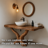 Handcrafted Solid Wood Bathroom Vanity – Rustic Natural Design with Curved Root Base