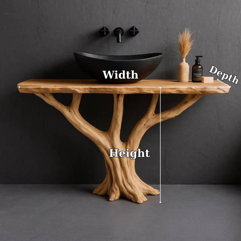 Handcrafted Solid Wood Bathroom Vanity with Tree Root Base – Natural Organic Modern Design