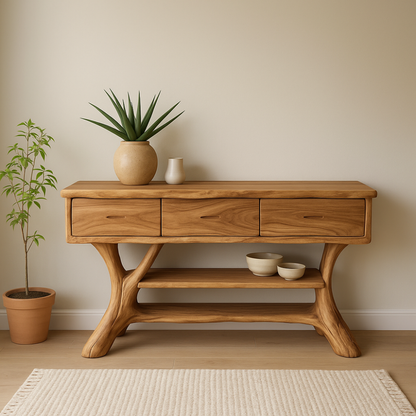 Handcrafted Solid Wood Console Table with Drawers – Natural Modern Entryway Furniture