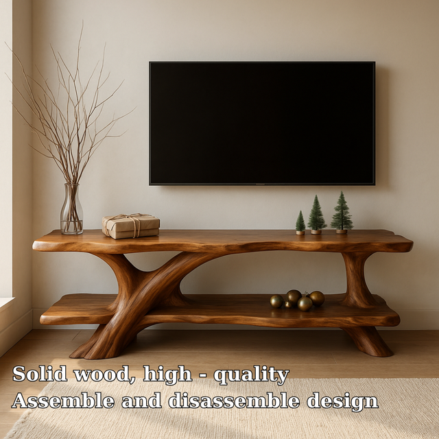 Handcrafted Solid Wood TV Stand – Organic Flow Design with Natural Finish for Modern Interiors