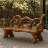 Handcrafted Solid Wood Bench with Backrest – Artistic Organic Form for Modern Indoor & Outdoor Decor