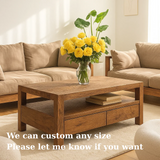 Handcrafted Solid Wood Coffee Table – Modern Rustic Center Table with Drawers and Open Shelf for Minimalist Living Room Décor