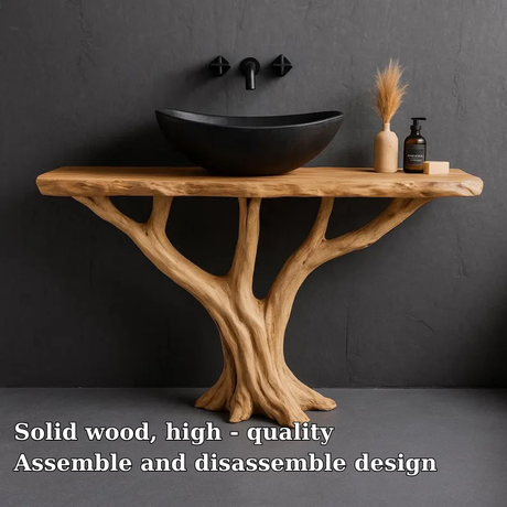 Handcrafted Solid Wood Bathroom Vanity with Tree Root Base – Natural Organic Modern Design
