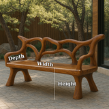 Handcrafted Solid Wood Bench with Backrest – Organic Sculptural Design for Modern Outdoor Spaces
