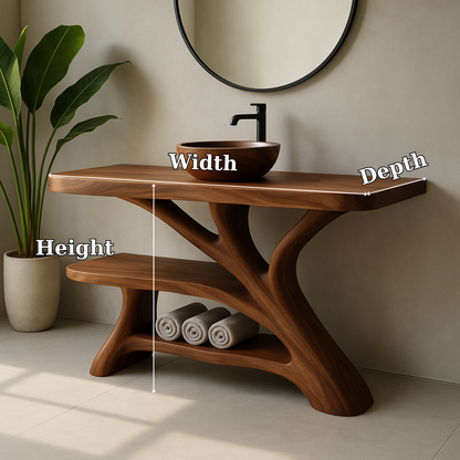 Handcrafted Solid Wood Bathroom Vanity – Modern Organic Design with Sculptural Branch Base