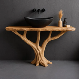 Handcrafted Solid Wood Bathroom Vanity with Tree Root Base – Natural Organic Modern Design