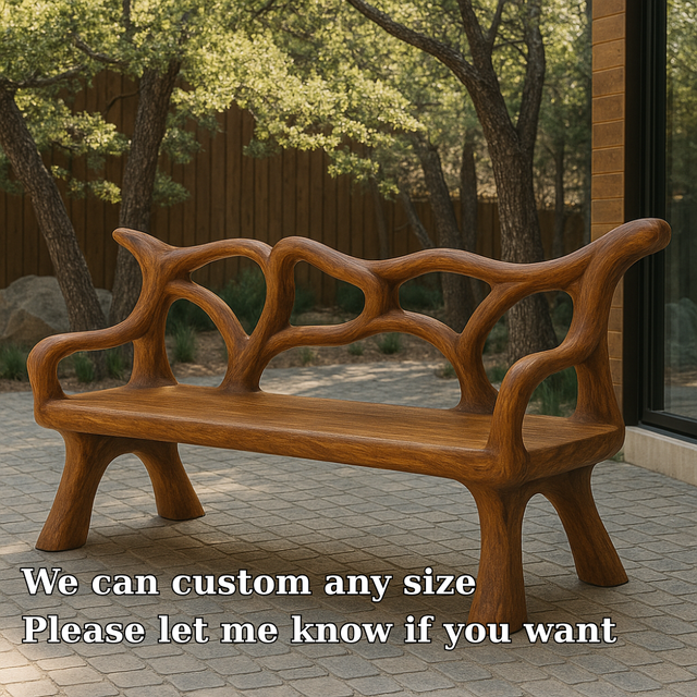 Handcrafted Solid Wood Bench with Backrest – Organic Sculptural Design for Modern Outdoor Spaces