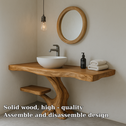 Handcrafted Solid Wood Bathroom Vanity – Organic Modern Design with Live Edge Detailing