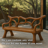 Handcrafted Solid Wood Bench with Backrest – Organic Sculptural Design for Modern Outdoor Spaces