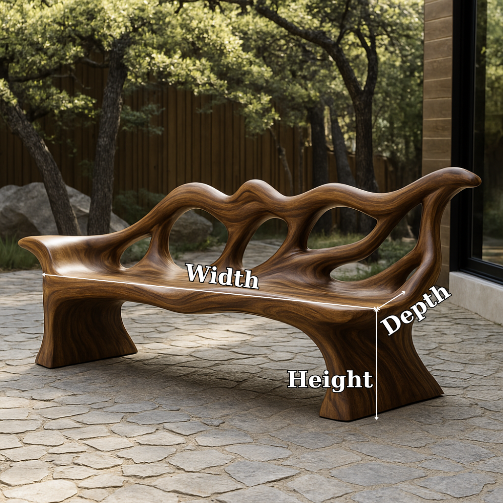 Handcrafted Solid Wood Bench with Backrest – Sculptural Organic Design for Indoor & Outdoor