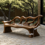 Handcrafted Solid Wood Bench with Backrest – Sculptural Organic Design for Indoor & Outdoor
