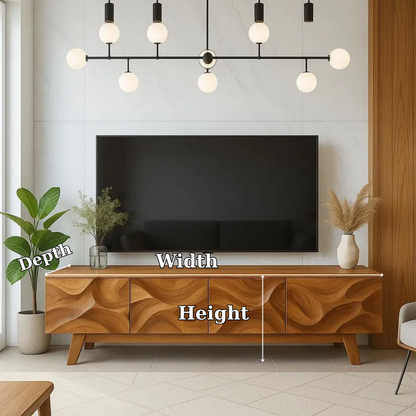 Handcrafted Solid Wood TV Stand with Organic Carved Design – Modern Mid-Century Media Console