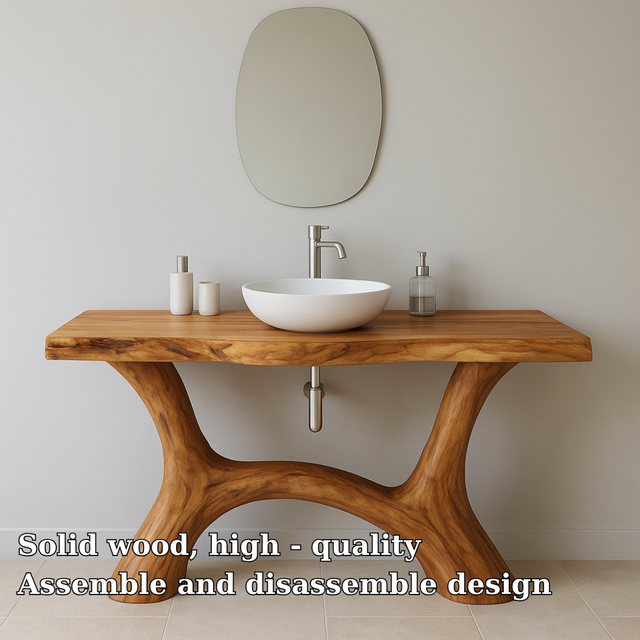 Handcrafted Solid Wood Bathroom Vanity – Modern Organic Form with Sculptural Curved Base
