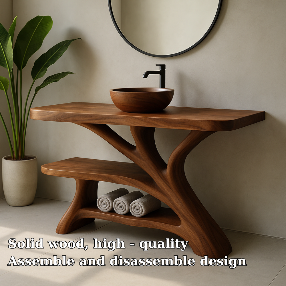 Handcrafted Solid Wood Bathroom Vanity – Modern Organic Design with Sculptural Branch Base