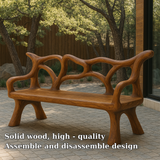 Handcrafted Solid Wood Bench with Backrest – Organic Sculptural Design for Modern Outdoor Spaces