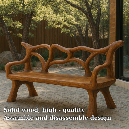 Handcrafted Solid Wood Bench with Backrest – Organic Sculptural Design for Modern Outdoor Spaces