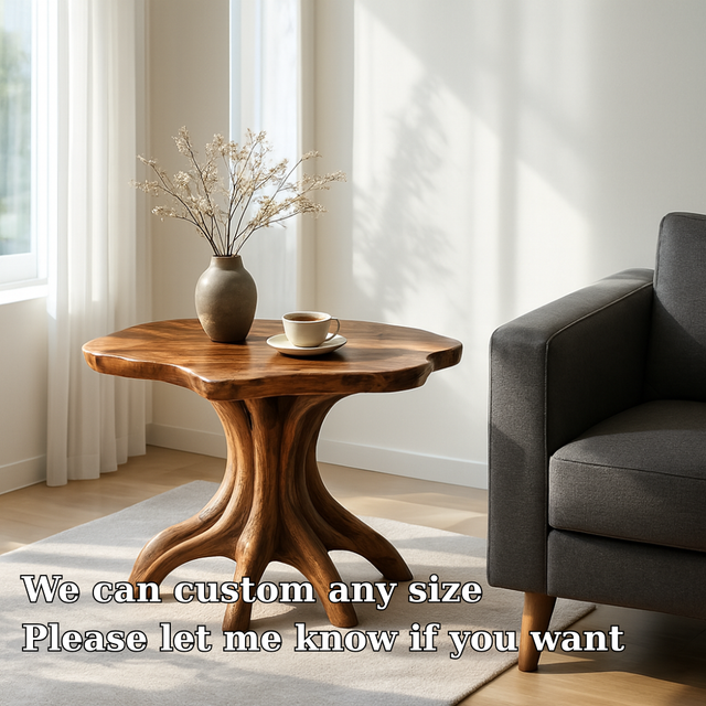 Handcrafted Solid Wood End Table – Organic Sculpted Table with Natural Live-Edge Design