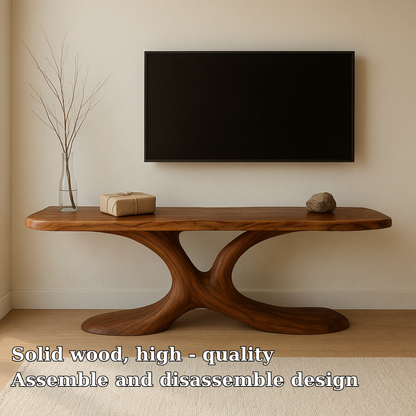 Handcrafted Solid Wood TV Stand – Minimal Organic Design with Sculptural Modern Aesthetic