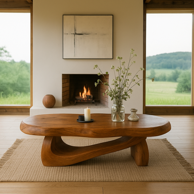 Handcrafted Solid Wood Coffee Table with Organic Sculptural Base – Modern Natural Design