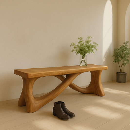 Handcrafted Solid Wood Bench – Modern Organic Design with Elegant Curved Sculptural Form