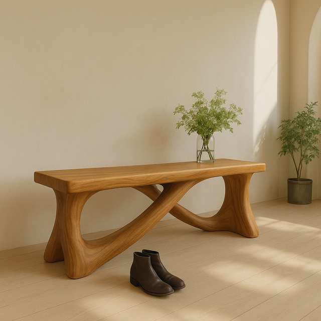 Handcrafted Solid Wood Bench – Modern Organic Design with Elegant Curved Sculptural Form
