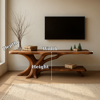 Handcrafted Solid Wood TV Stand – Organic Tree-Inspired Design for Modern Natural Living Spaces