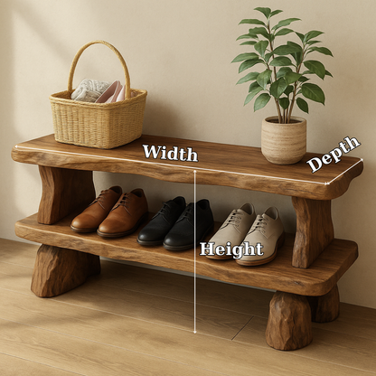 Handcrafted Solid Wood Bench with Storage Shelf – Rustic Entryway Furniture for Natural Home Decor