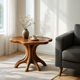 Handcrafted Solid Wood End Table – Organic Sculpted Table with Natural Live-Edge Design