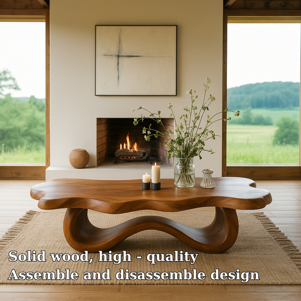 Handcrafted Solid Wood Coffee Table with Flowing Organic Design – Modern Sculptural Centerpiece