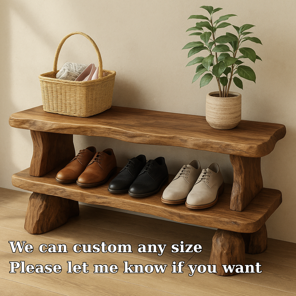 Handcrafted Solid Wood Bench with Storage Shelf – Rustic Entryway Furniture for Natural Home Decor