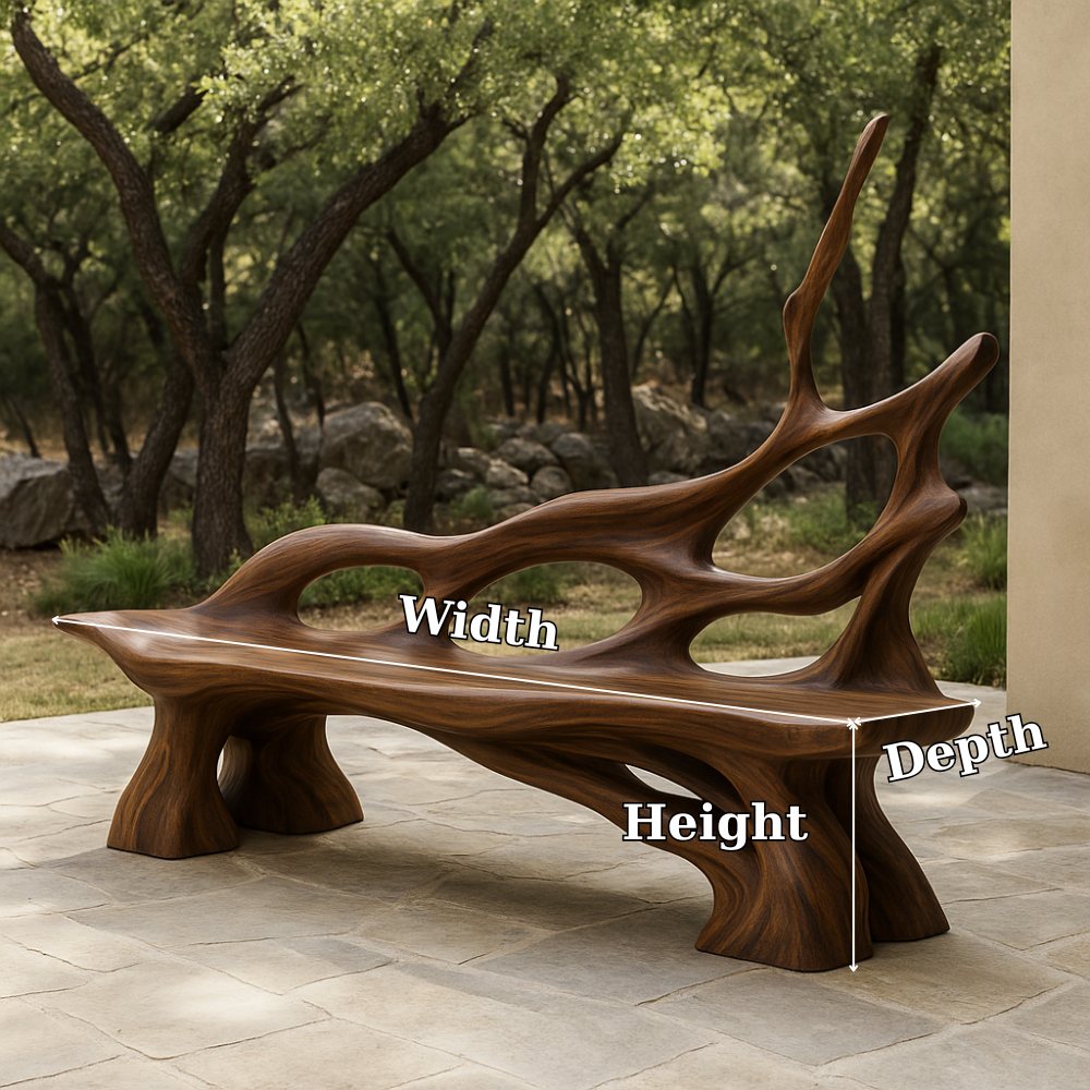 Handcrafted Solid Wood Bench with Backrest – Artistic Organic Form for Indoor & Outdoor