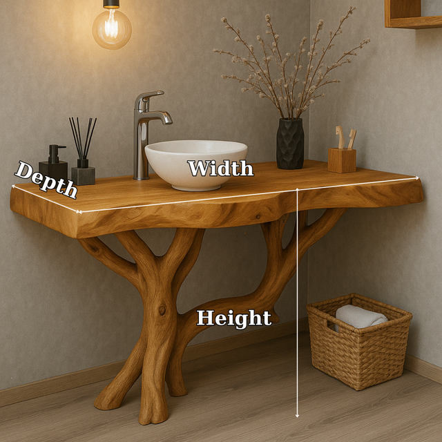 Handcrafted Solid Wood Bathroom Vanity – Organic Live Edge Design with Tree-Inspired Base