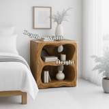 Handcrafted Solid Wood Nightstand – Organic Sculpted Bedside Table with Open Shelves