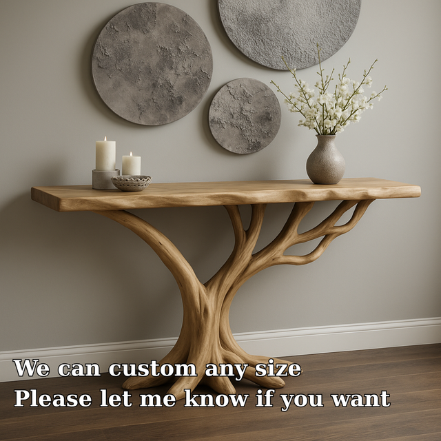 Handcrafted Solid Wood Console Table – Light Oak Tree Branch Design for Modern Organic Interiors