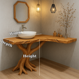 Handcrafted Solid Wood Bathroom Vanity – Sculptural Tree Root Base with Natural Live Edge
