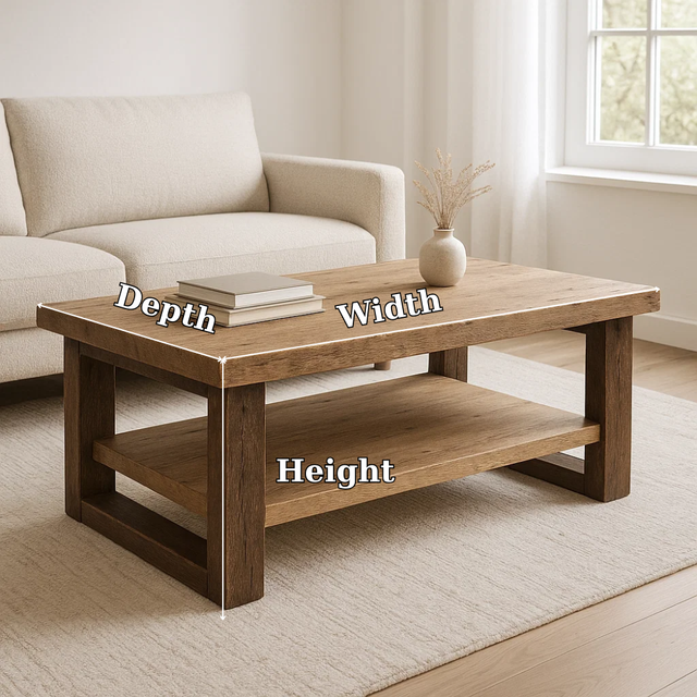 Handcrafted Solid Wood Coffee Table – Rustic Modern Design with Open Shelf Storage