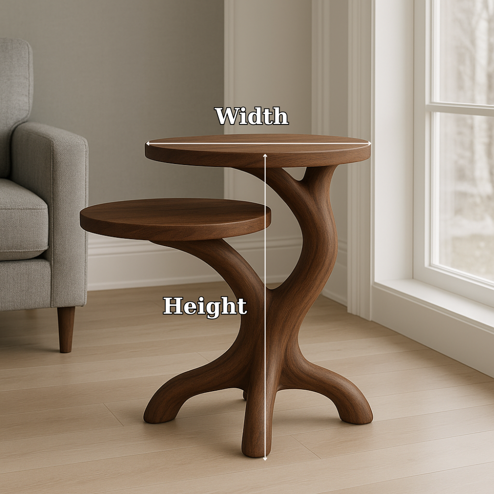 Handcrafted Solid Wood End Table – Two-Tier Organic Branch Design for Modern Interiors