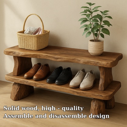 Handcrafted Solid Wood Bench with Storage Shelf – Rustic Entryway Furniture for Natural Home Decor