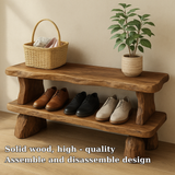 Handcrafted Solid Wood Bench with Storage Shelf – Rustic Entryway Furniture for Natural Home Decor