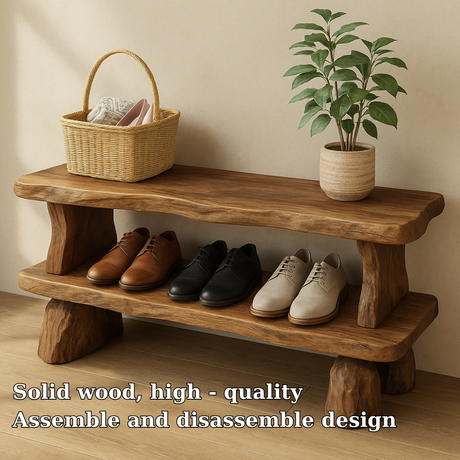 Handcrafted Solid Wood Bench with Storage Shelf – Rustic Entryway Furniture for Natural Home Decor