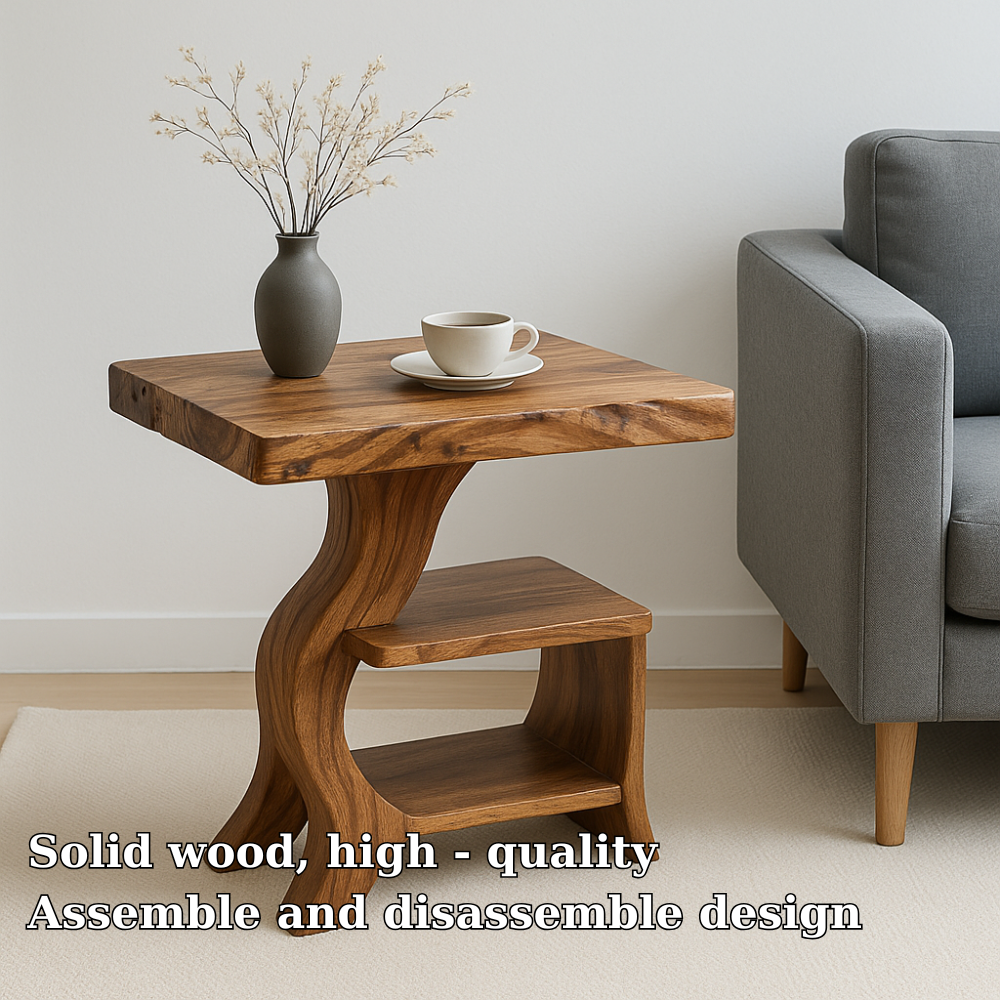 Handcrafted Solid Wood End Table – Organic Curved Design with Live-Edge Top