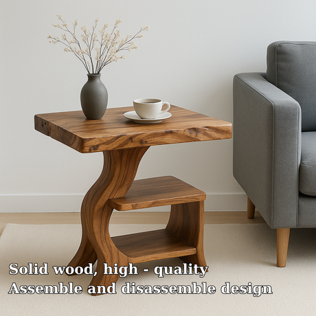 Handcrafted Solid Wood End Table – Organic Curved Design with Live-Edge Top