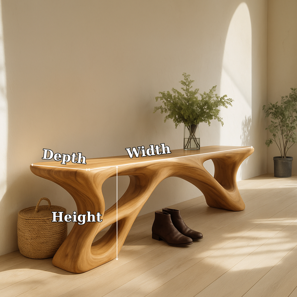 Handcrafted Solid Wood Bench – Sculptural Organic Flow Design with Modern Natural Aesthetic