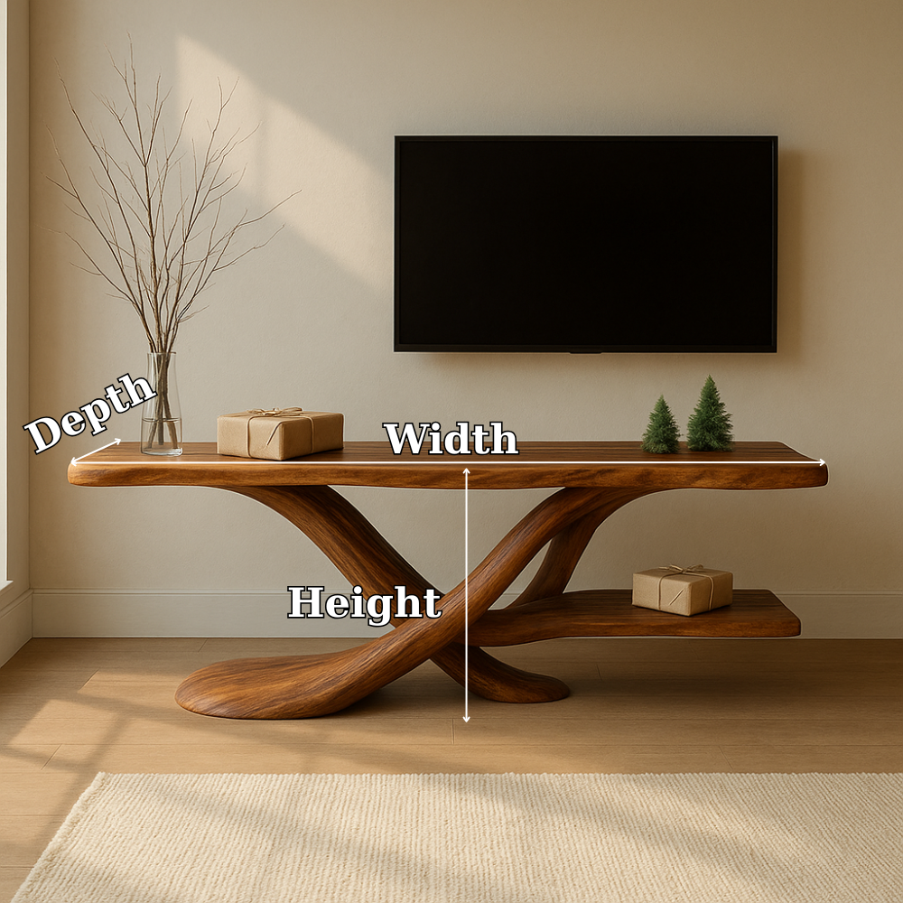 Handcrafted Solid Wood TV Stand – Modern Sculptural Design with Organic Flow and Natural Finish