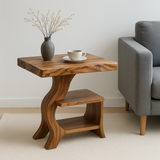 Handcrafted Solid Wood End Table – Organic Curved Design with Live-Edge Top