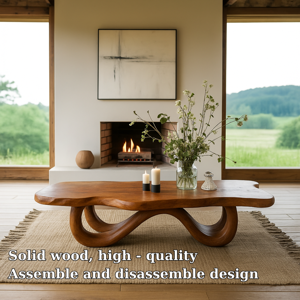 Handcrafted Solid Wood Coffee Table with Organic Curved Base – Modern Natural Centerpiece