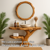 Handcrafted Solid Wood Bathroom Vanity – Organic Tree-Inspired Design with Round Mirror