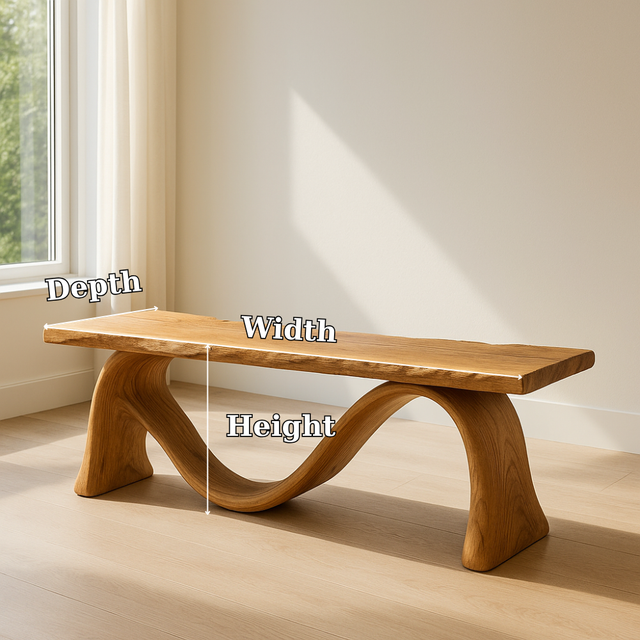 Handcrafted Solid Wood Bench – Sculptural Wave Design with Natural Live Edge Finish