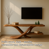 Handcrafted Solid Wood TV Stand – Modern Sculptural Design with Organic Flow and Natural Finish